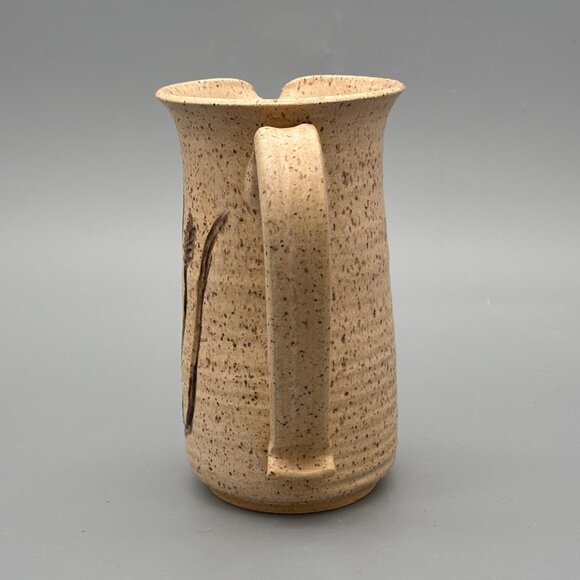 Vintage Studio Pottery Pitcher with Incised Wheat Design and Speckled Stoneware - Picture 5 of 8